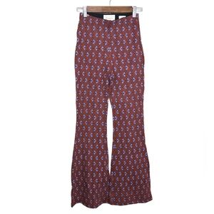 Anthropologie Joni Flare Bell Bottom Pants Geometric Elastic Waist XS